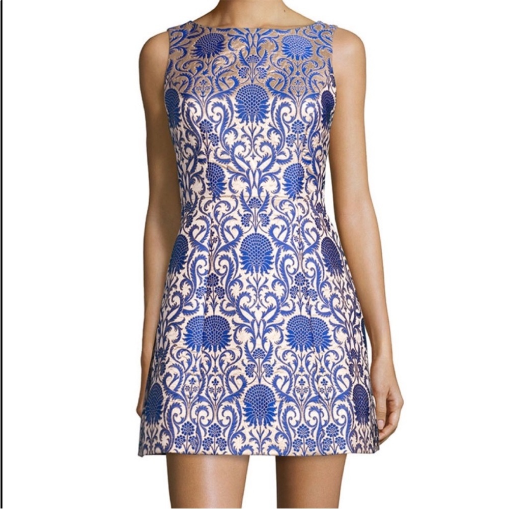 Alice + Olivia Carrie Royal Blue Gold Cream Dress Size 4 Small